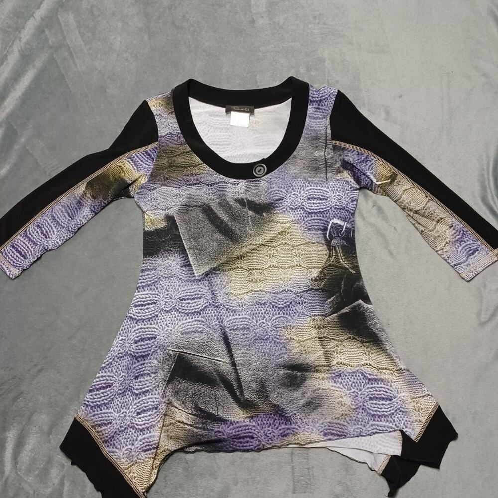 Bali Tunic Top Womens Size Medium Grey Black Long Sleeve Accent Detail